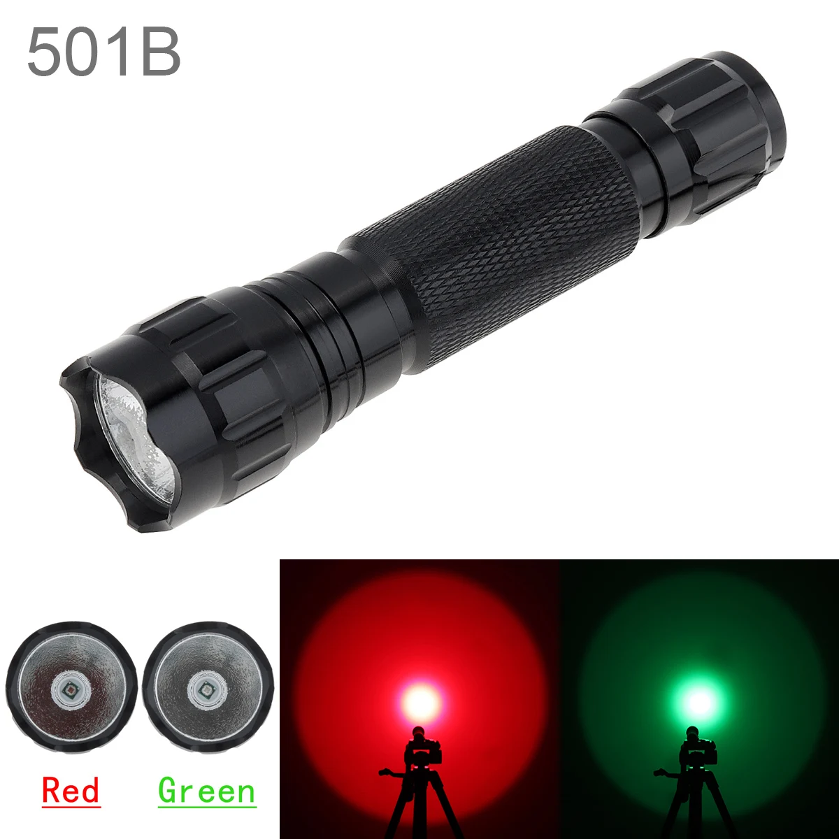 501B Flashlight Red / Green Light Zoom Handheld LED Torch Flash Light Use18650 Battery for Hunting Outdoor Instrument Fill Lamp