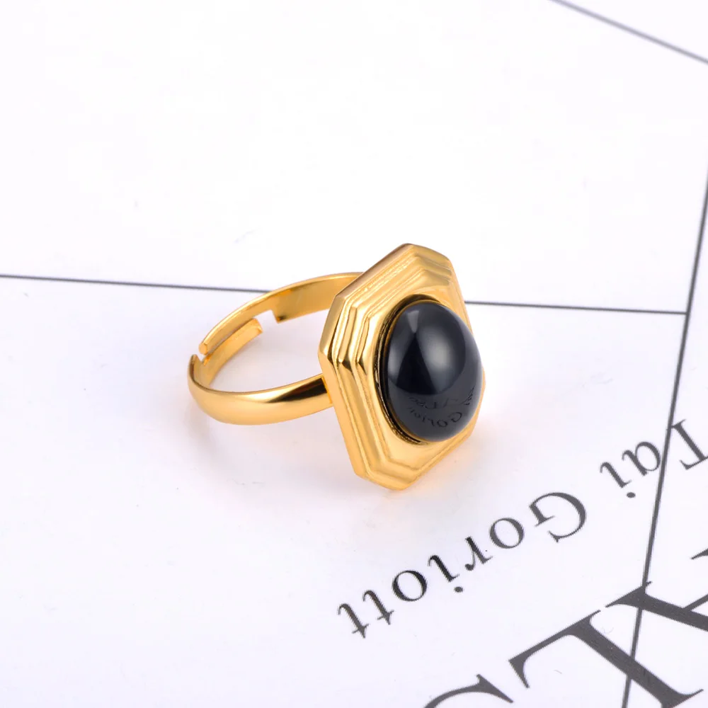 JeeMango Trendiger Bernstein-Weißer Harz-Geometrischer Verstellbarer Offener Ring, Vergoldeter Rostfreier Edelstahl Fingerschmuck R26016 – Detail 10