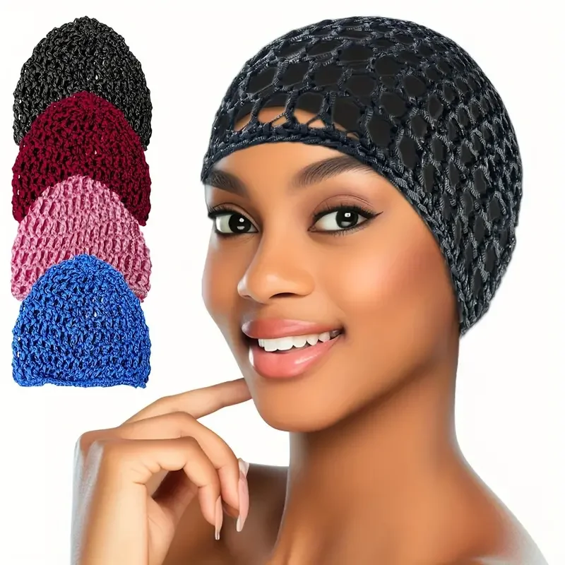 Gorro de malla para el pelo para mujer, gorro de ganchillo hecho a mano, gorros Kufi, redecilla para dormir, turbante, gorro informal Popular, gorro