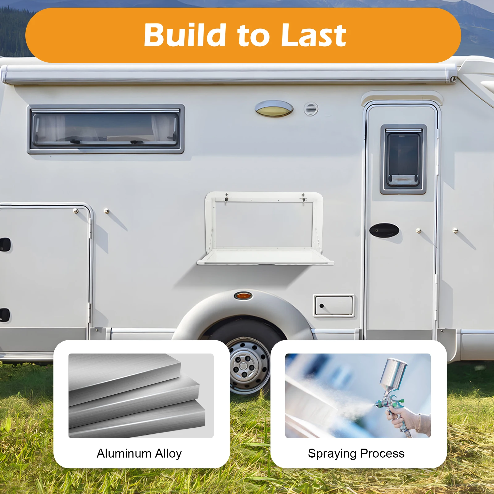 Wall Mounted Aluminum Alloy RV Caravan Folding External Table Outdoor Picnic White 800 x 450mm