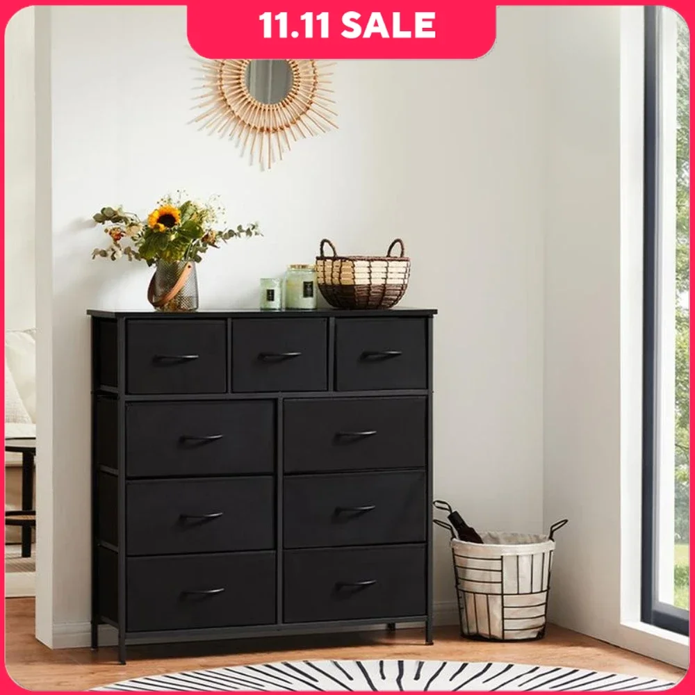 

Dresser for Bedroom with 9 Drawers, Fabric Dresser with Tall Chest of Drawers, Storage Organizer Unit with Fabric Bins