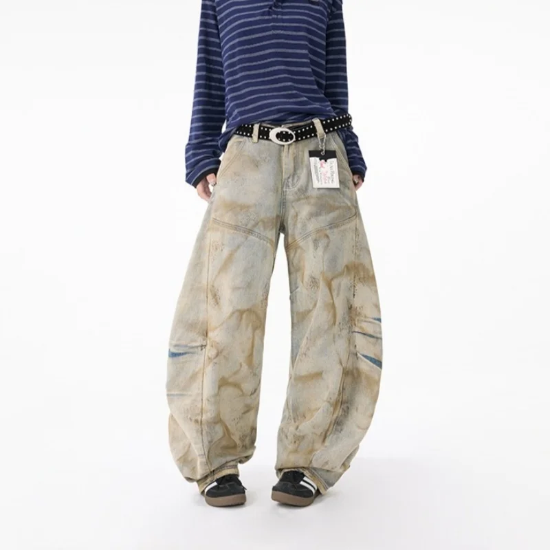 

2025 Ropa Y2K Grunge потертые синие мешковатые плиссированные джинсы, брюки для женской одежды, широкие брюки, новые винтажные женские джинсовые брюки в стиле рок