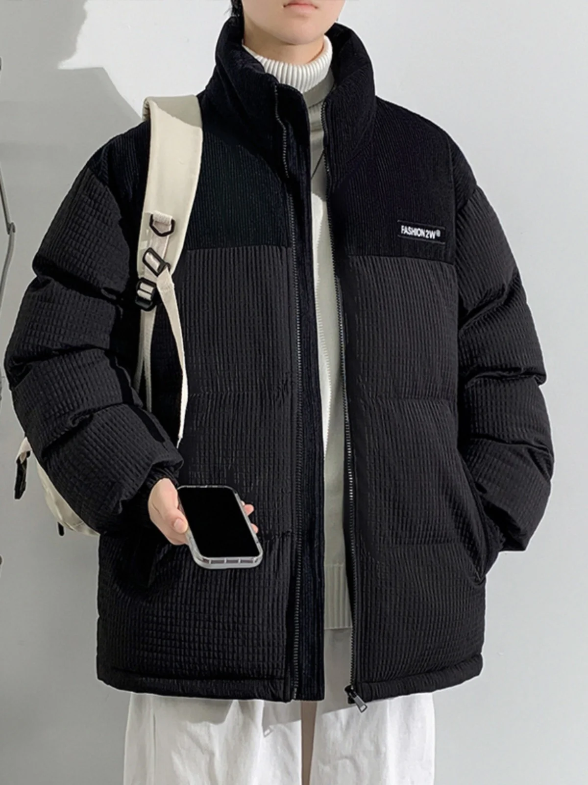 

Мужская зимняя куртка оверсайз из утолщенного вельвета с наполнителем из хлопка, с воротником-стойкой, молодежная, модная, теплая, на молнии, Pure C.