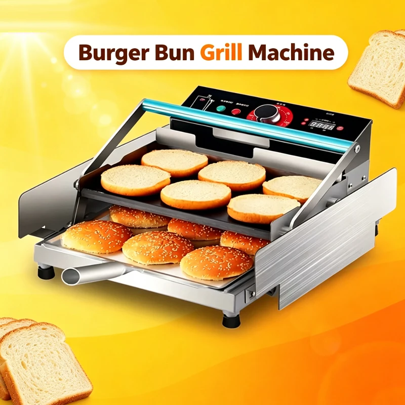 PBOBP Commercial Electric Burger Bun Toaster Sandwich Maker Touchscreen Bread Toaster Mini Automatic Griller Machine