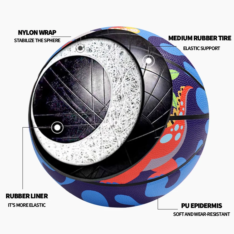 ลูกบาสเก็ตบอลไดโนเสาร์ Graffiti หมายเลข 5 ยืดหยุ่น PU การ์ตูนบาสเกตบอลเด็กและเยาวชนบาสเกตบอลของขวัญ Graffiti บาสเกตบอล