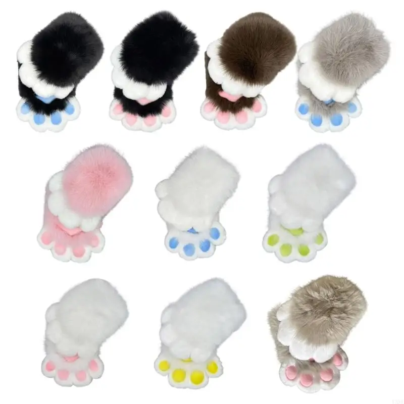 

Y3NE Plush Foxes Wolf Claw Gloves Plush Furry Cats Claw Gloves Fursuit Animal Foxes Paws Mittens Therians Gear for Halloween