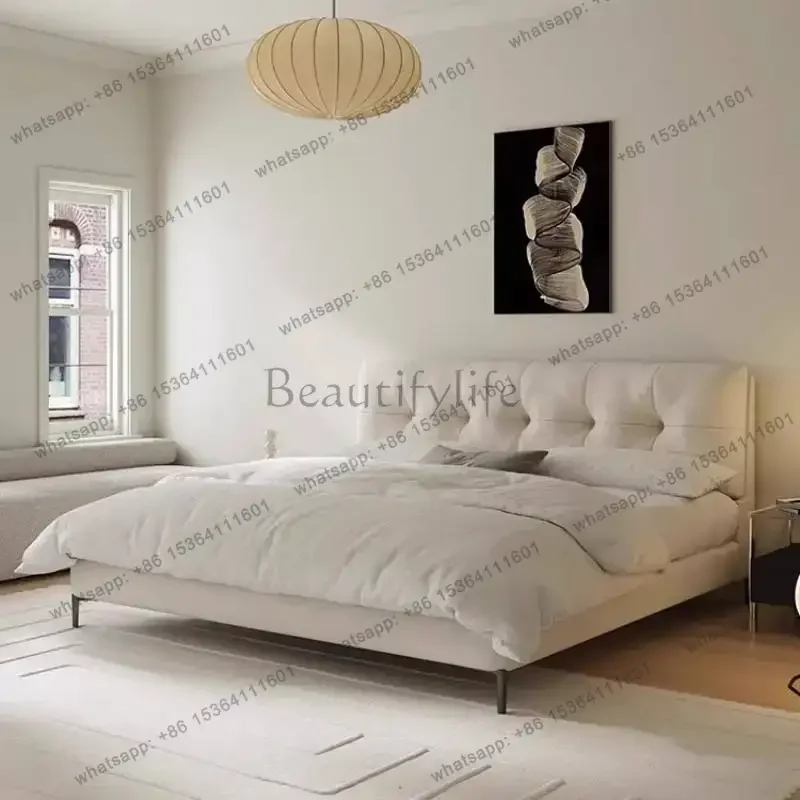 LSWooden White Double Bed Board Couples Large Base Frame Floating Double Bed Size Adults Luxury Cama Casal Furniture For Home