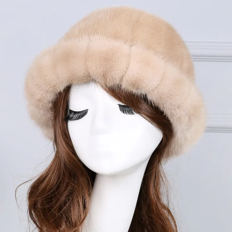 

New Winter Genuine MInk Fur Bucket Hat Warm Good Quality Fluffy Soft Caps Fashion Headwear
