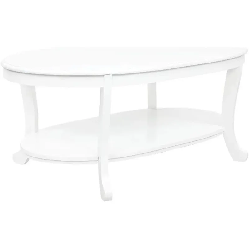 

Wood Oval Coffee Table with Shelf in White Painted Finish