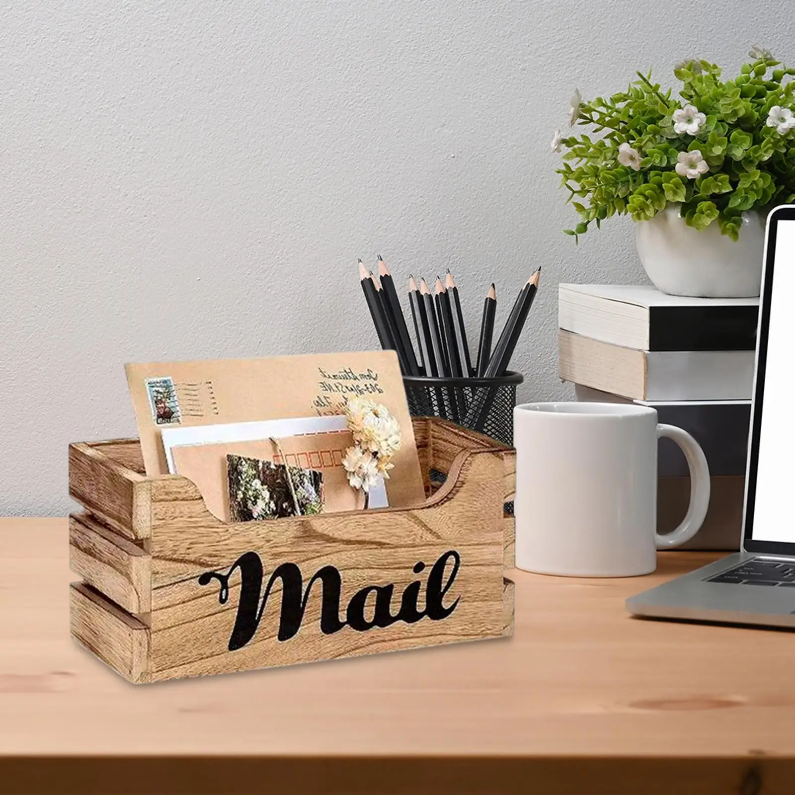 Wooden Mail Organizer Letter Holder Multipurpose for Farmhouse Mail Tray