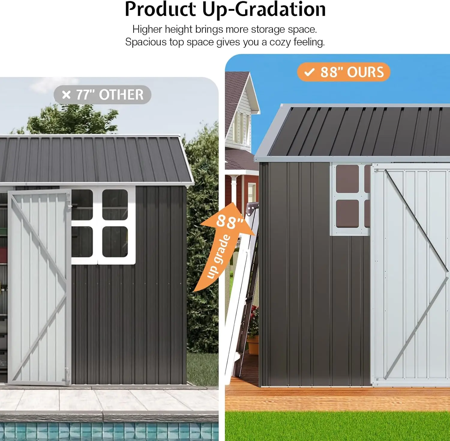 10x8.6x7.5 FT Sheds & Outdoor Storage, Lockable Double Hinged Doors and 4 Vents, Metal Large Shed, Backyard Storage for Bikes