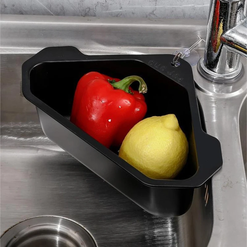 Estante de fregadero con filtro de frutas y verduras, soporte de drenaje Triangular de acero inoxidable, colador de almacenamiento colgante, cesta, accesorios de cocina