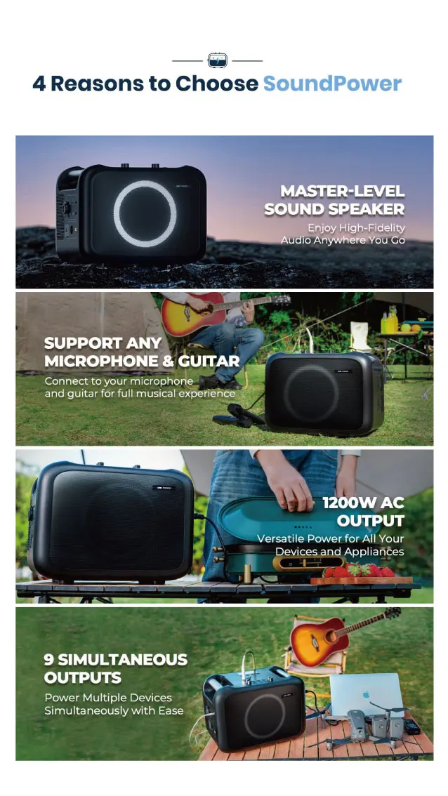 Portable 1200W Rechargeable Charging Power Station Outdoor Karaoke Solar Generator With Karaoke Sound