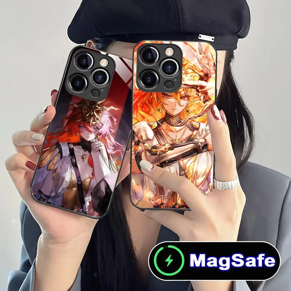 

Чехол для телефона Wuthering Waves Augusta для iPhone 17, 16, 15, 14, 13, 12, 11 Air Pro Max Plus Mini MagSafe, стеклянный красочный чехол, красивый