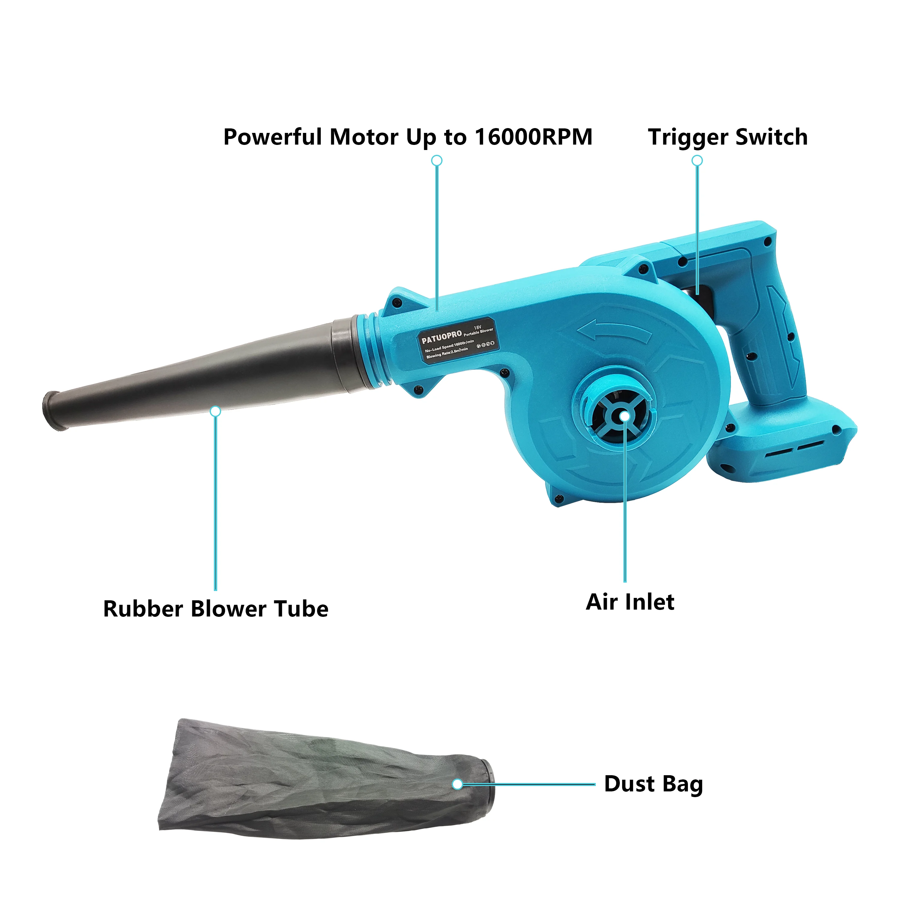 Cordless Leaf Blower for Computer Dust Collector Dust Snow Blowing Hand Power Tool fit Makita 18V Battery(No Battery)