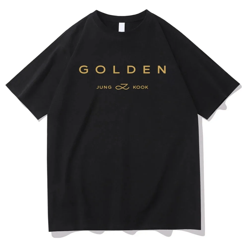 2024 JungKook Golden T Shirt Fashion Men Harajuku Graphic Letter Print Tshirt Women High Quality Casual Cotton Tees Shirts Korea