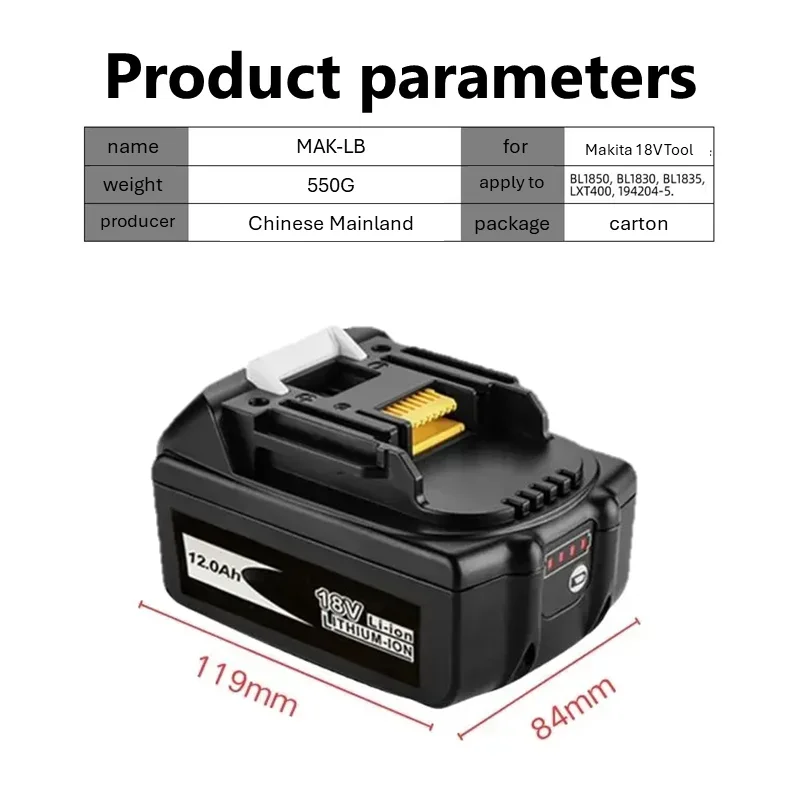 For Makita 18V Lithium ion Battery 6Ah 9Ah 12Ah Charger EU US BL1830B BL1850B BL1850 BL1840 BL1860 BL1815 Electric Tools Drill