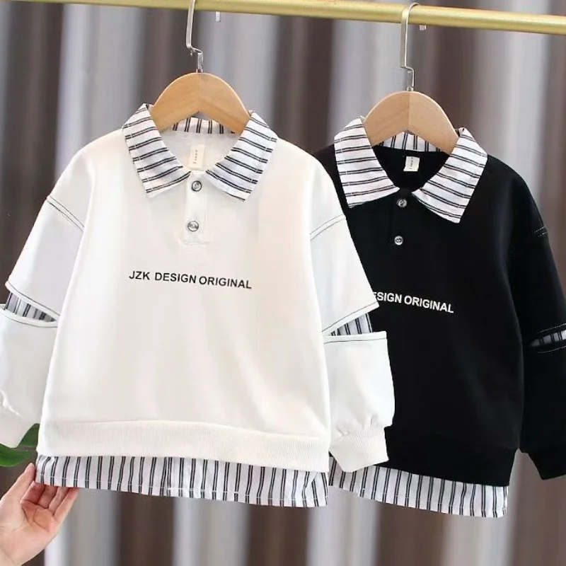 Boys' Western Style Autumn Outfit Collar Sweatshirt 2025 Spring And Autumn New Style Children's Polo Shirt Children's Sweatshirt