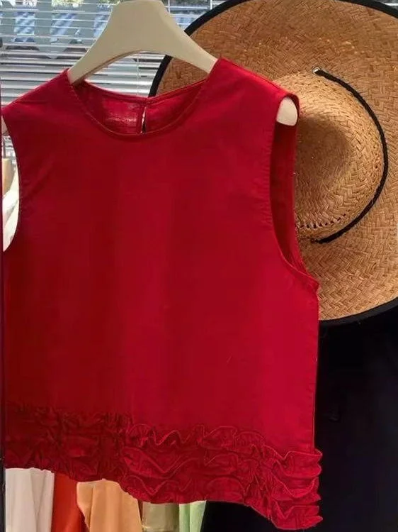 

Extra Large 300 Pounds High Quality Korean Design Sense Wood Ear No Sleeve Shirt Summer Super Beautiful Atmosphere Top