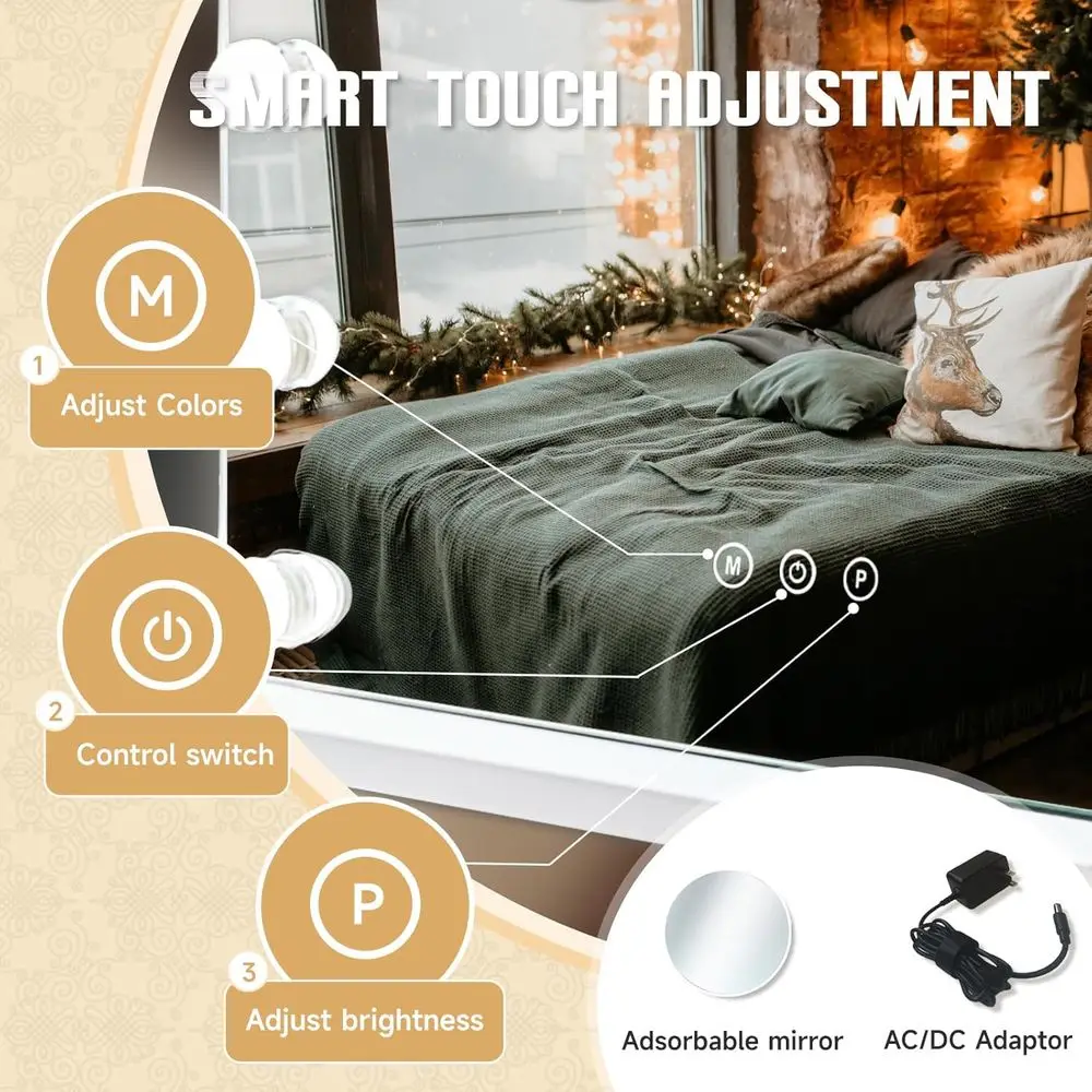 Espejo de tocador LED de pared de 18,2 x 22,8 con 15 bombillas ajustables, 3 modos de color, aumento de 10X y puerto USB