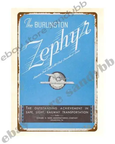 1pcs indoor wall Zephyr Burlington Route railway railroad train travel metal tin sign