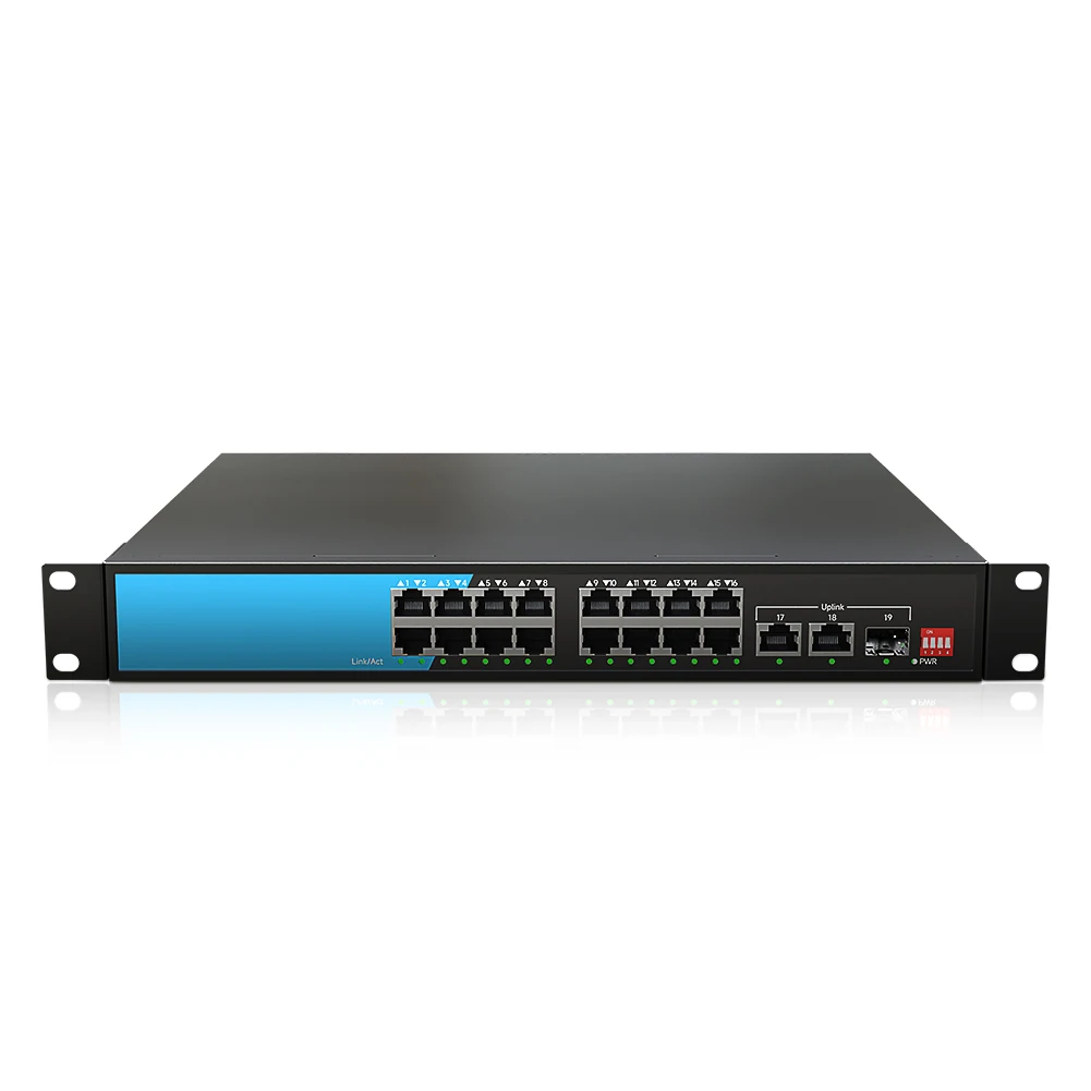 

KeepLink 19-Port Switch with 16-PoE Megabit Ports and 2-Gigabit Ethernet and 1-Gigabit SFP Uplink