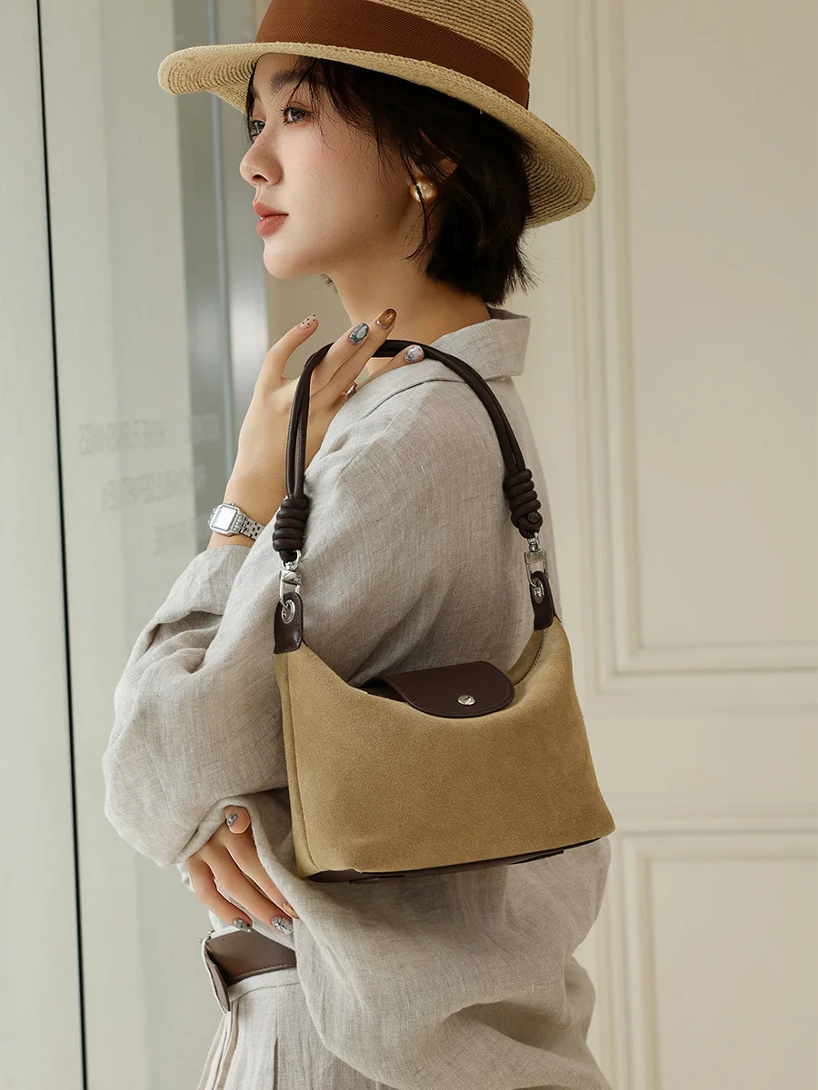 Retro-style Mini Womens Handbag New Elegant And Fashion Suede And Genuine Leather Shoulder Bag High-quality Crossbody Bag