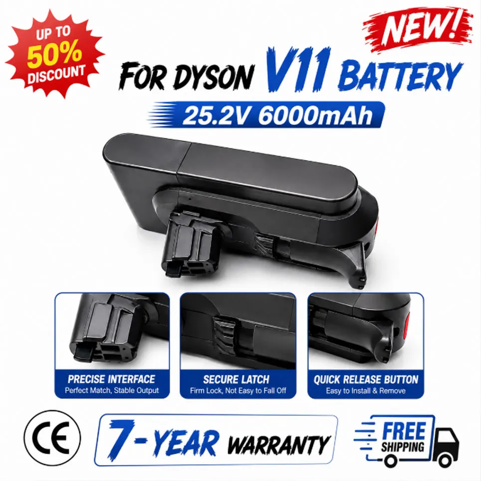 25,2V 6000mAh Akku für Dyson V11 SV15 Serie Staubsauger Fluffy 970145-02 Ersatzakku Schnallenverschluss-Version
