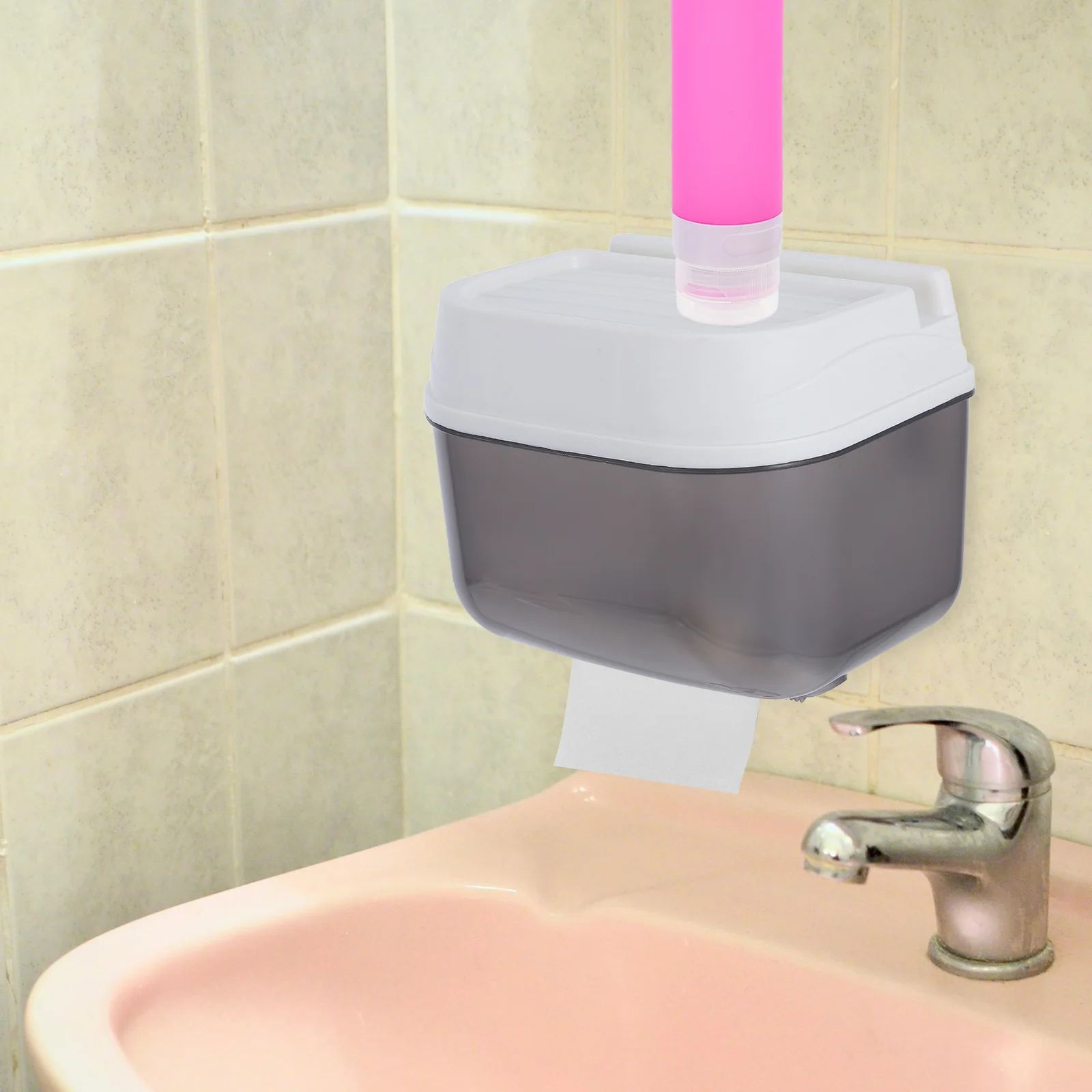 

Portable Waterproof Paper Towel Holder RV Camping Nodrill PC Material Bathroom Tissue Box Storage Compact Multifunctional