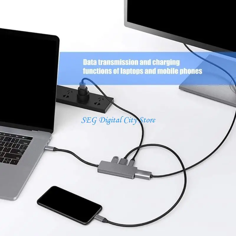 

U75B USB C Adapter HDTV Adapter 4 in 1 USB C Adapter Splitter with 4K HDTV Type C 2xUSB3.0 Port Fast Charging Adapter for Phone