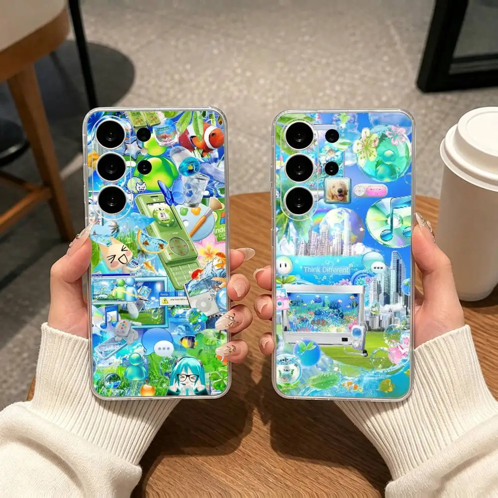 Frutiger Aero Aqua Nostalgia  gift Phone Case For Samsung S25,S24,S21,S22,S23,S30,Ultra,S20,Plus,Fe Transparent Cover