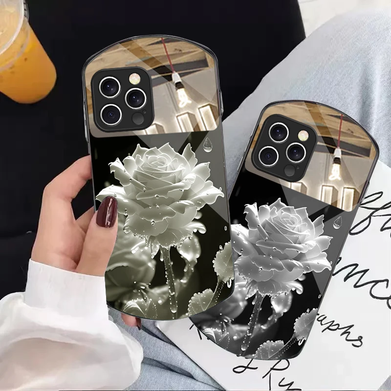 

Elegant Rose Purple For iPhone 16 15 14 13 Plus 12 mini 11 Pro Max XR Xs X 7 8 2022 16ProMax Half mirror elliptical phone case