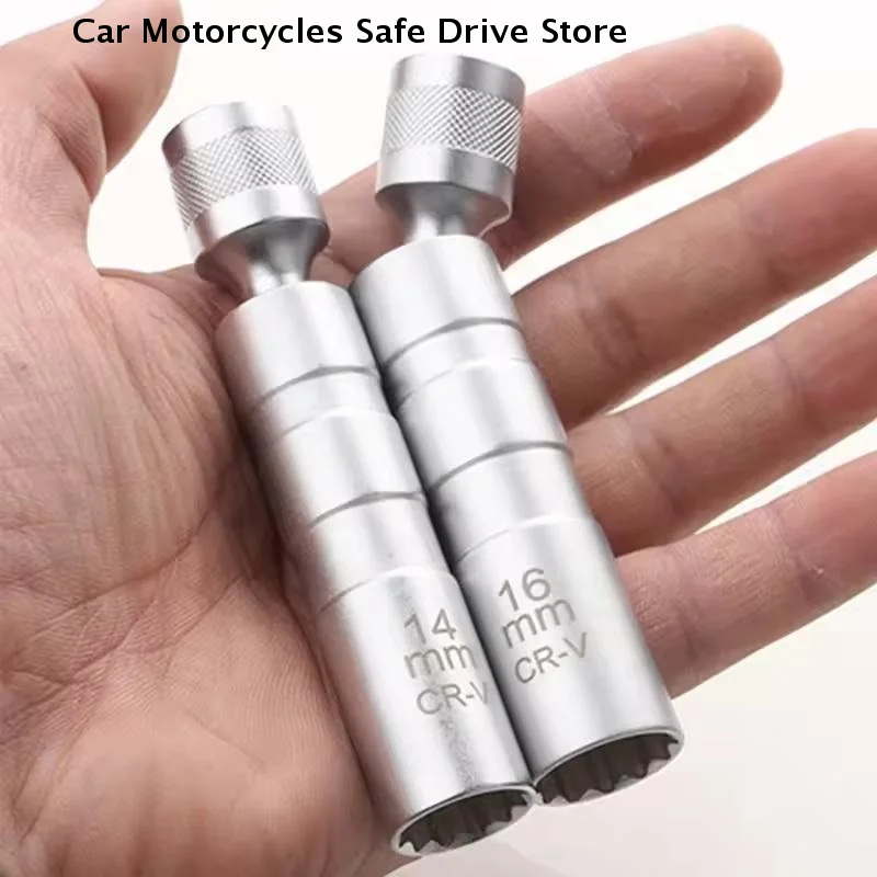 Spark Plug Socket Wrench Adapter 14mm16mm Set Universal Joint with Magnetic Flexible Socket Thin Wall 3/8