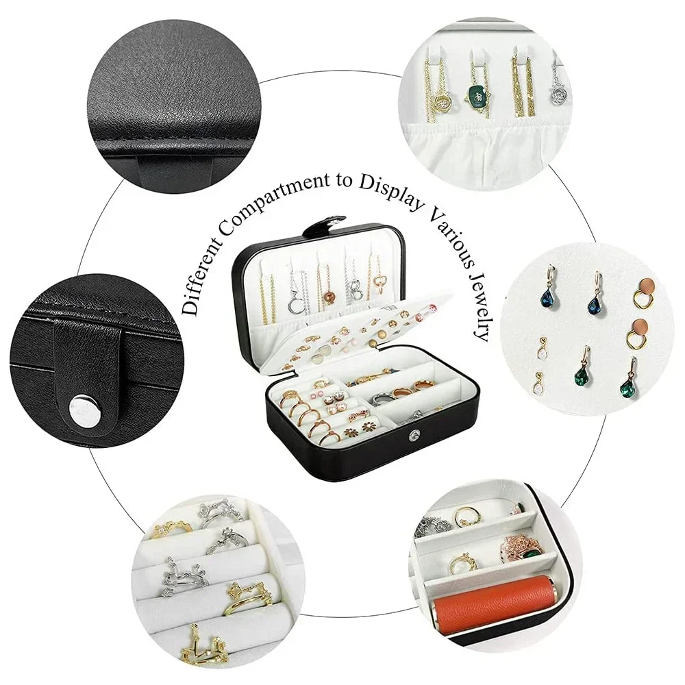 Jewelry Storage Box Display Desktop Drawer Earrings Necklace Ring Holder Pink Letter Flower Print PU Leather Jewelry Organizer