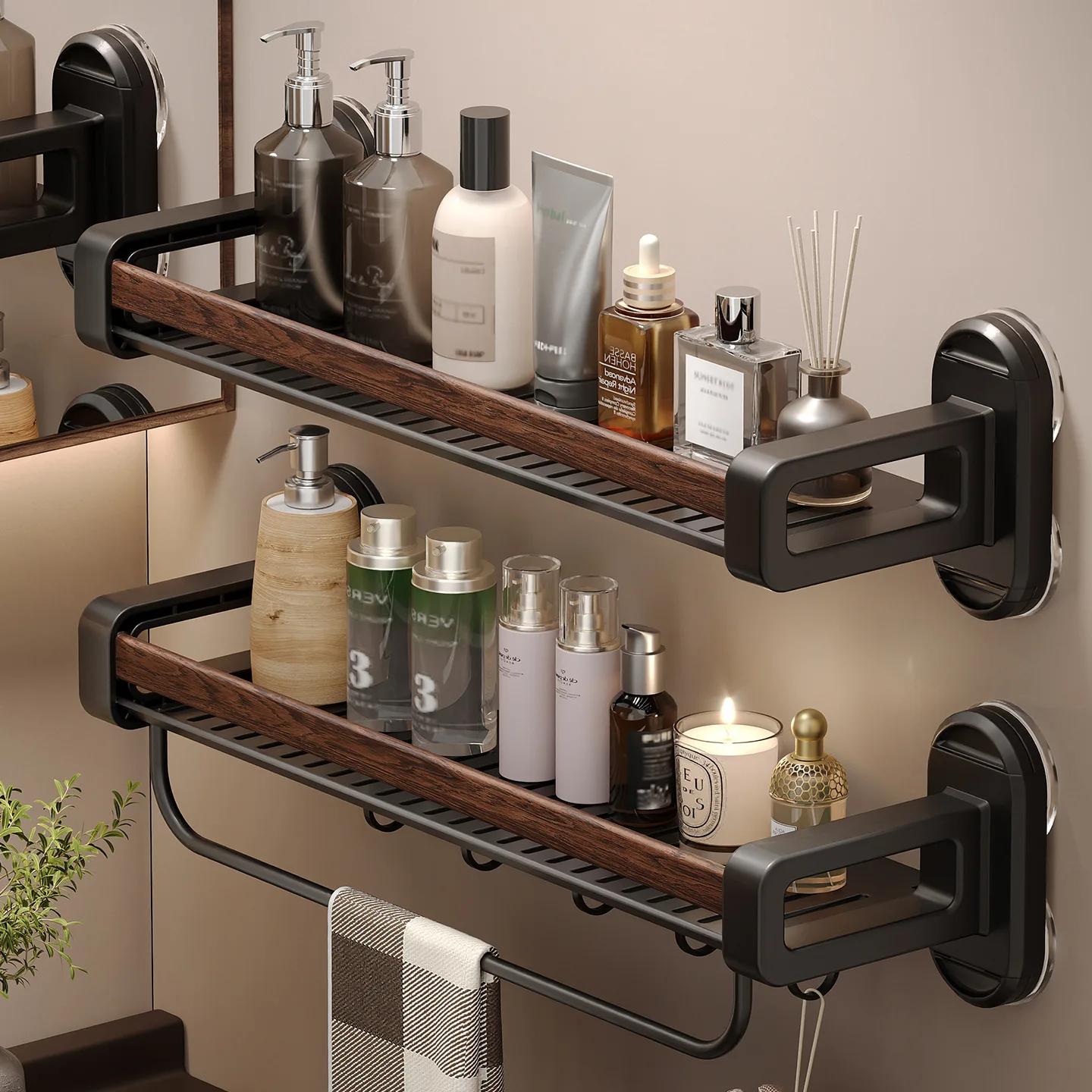 walnut-double-suction-cup-kitchen-storage-rack-multi-functional-non-perforated-storage-rack-wall-shelf-bathroom-accessories