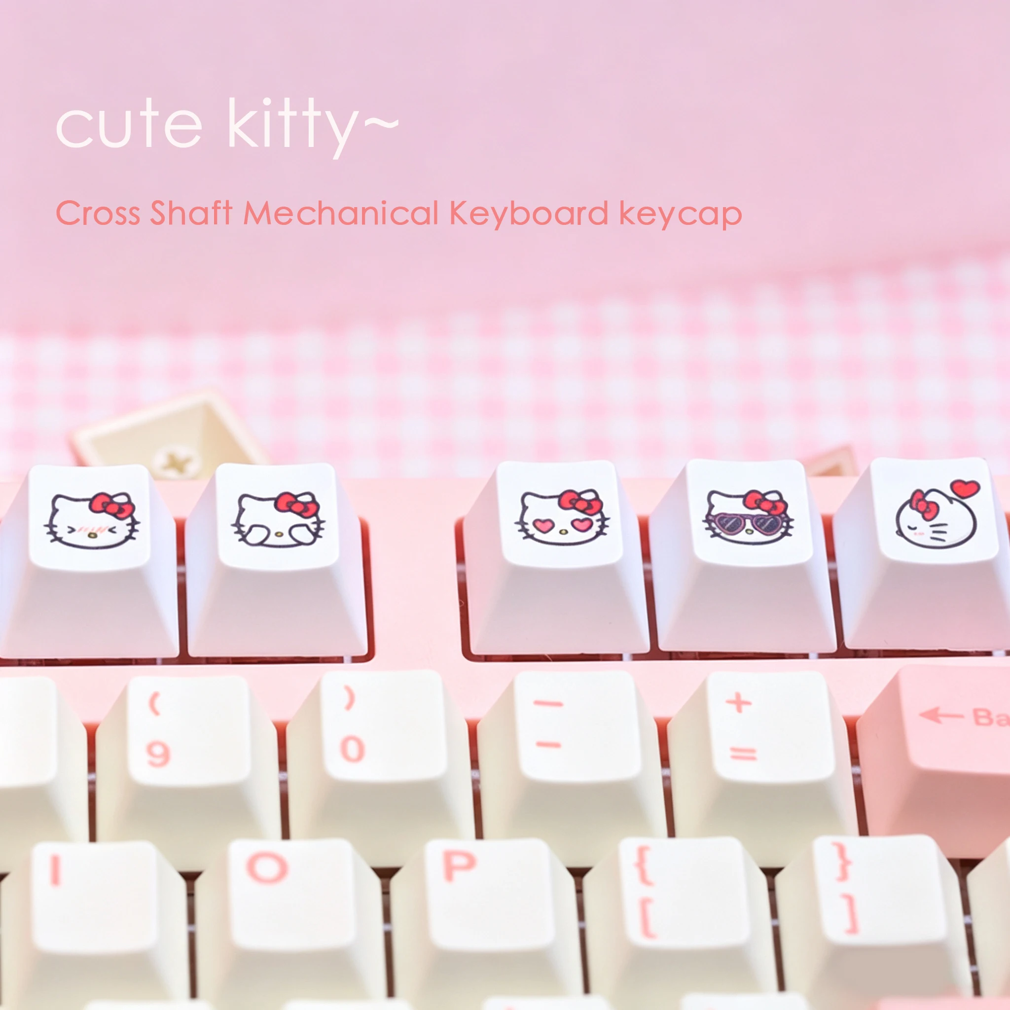 Keyboard keycap Cute Sanrio White hello kitty keycap for Mechanical Keyboard Kawaii Anime Cartoon pbt Cherry R4 Replacement Keys