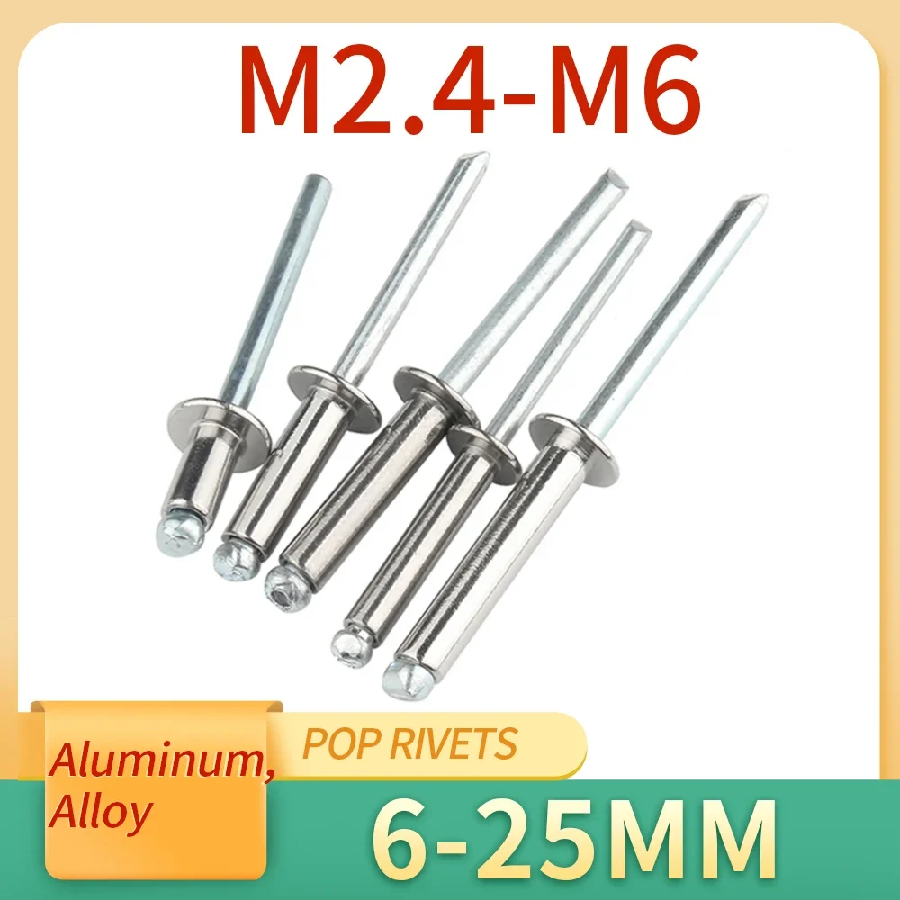 10/30/50Pcs Pop Rivets Aluminium M2.4 M3.2 M4 M4.8 M5 M6 Dome Head Blind Rivets Steel Shank Mandrel Exhaust Rivets Pull Nail