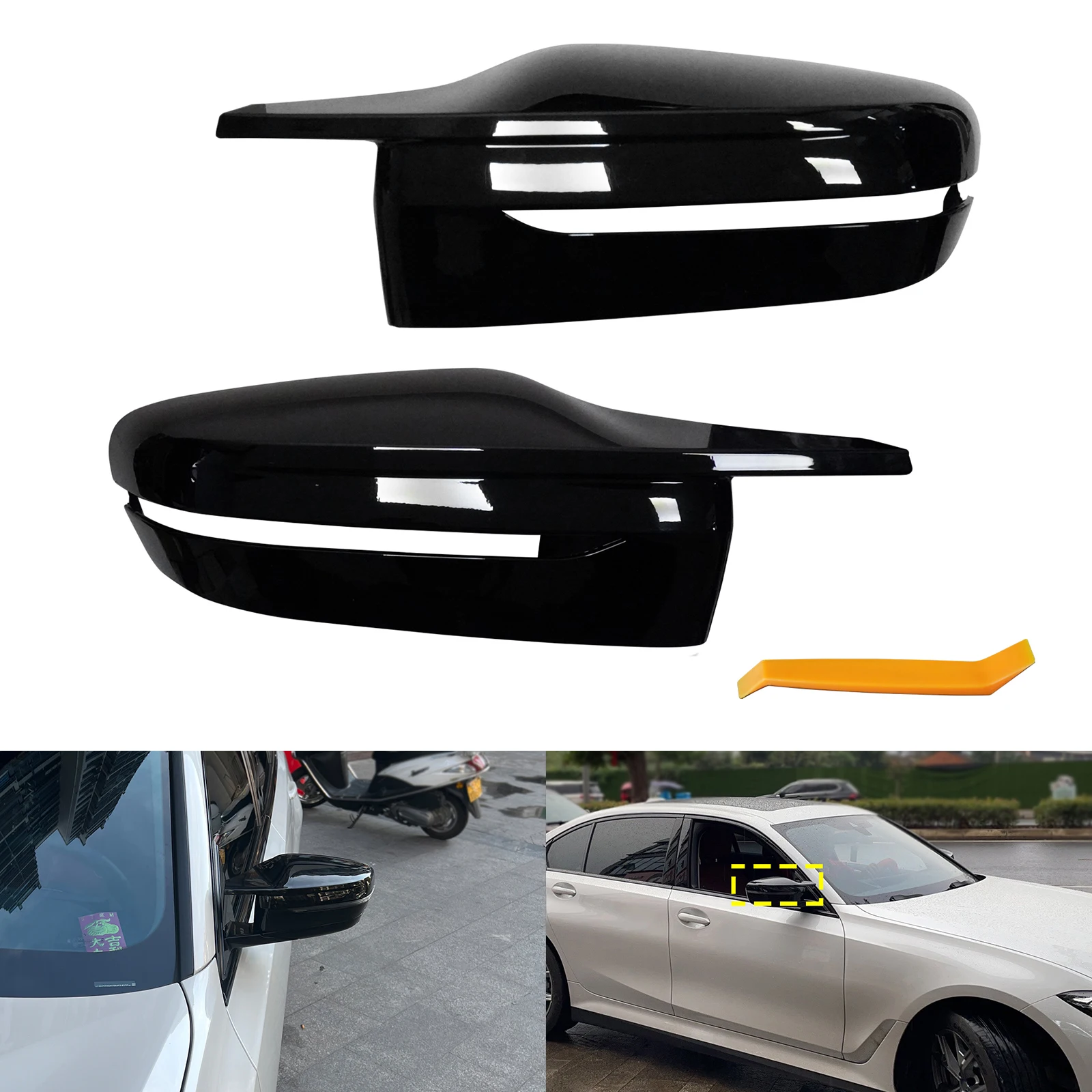 

ANGRONG 2x Gloss Black Door Wing Mirror Cover Cap For BMW 8 Series G14 G15 G16 2018-2022