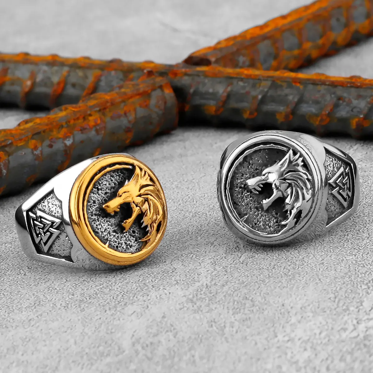 Stainless Steel Viking Wolf Head Ring Never Fade Gold Color Men's Hunting Game Hunter Wolf Claw Ring Nordic Wolf Jewelry Gifts