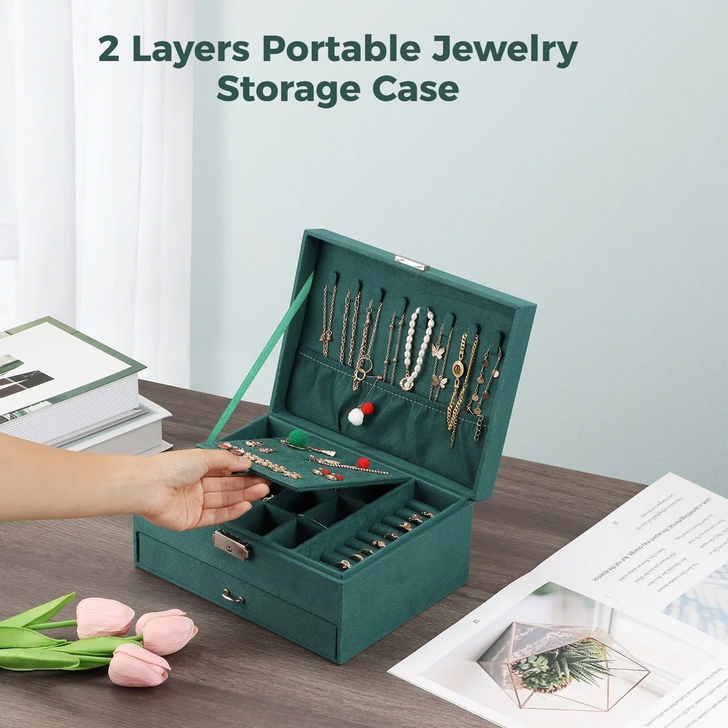 Jewellery Storage Box 2 Layers Portable Jewelry Storage Box Traveling Jewelry Organizer For Necklace Earrings Jewellery Gift Box