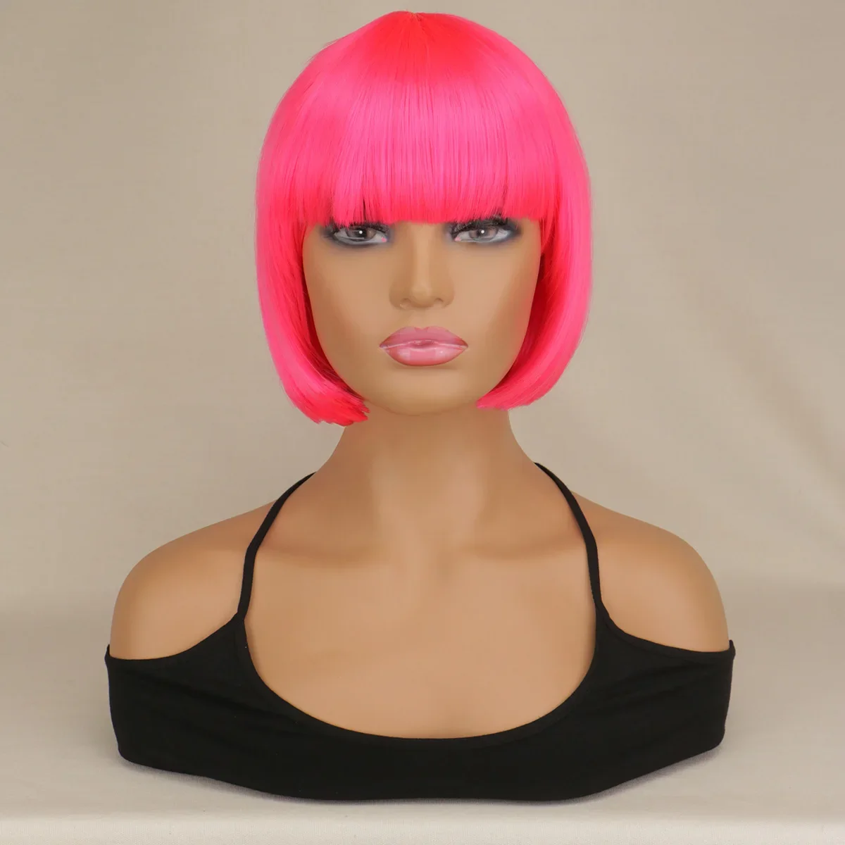 

Short Bob Straight Cosplay Party Costume Rose Pink 40 Cm Synthetic Hair Wigs