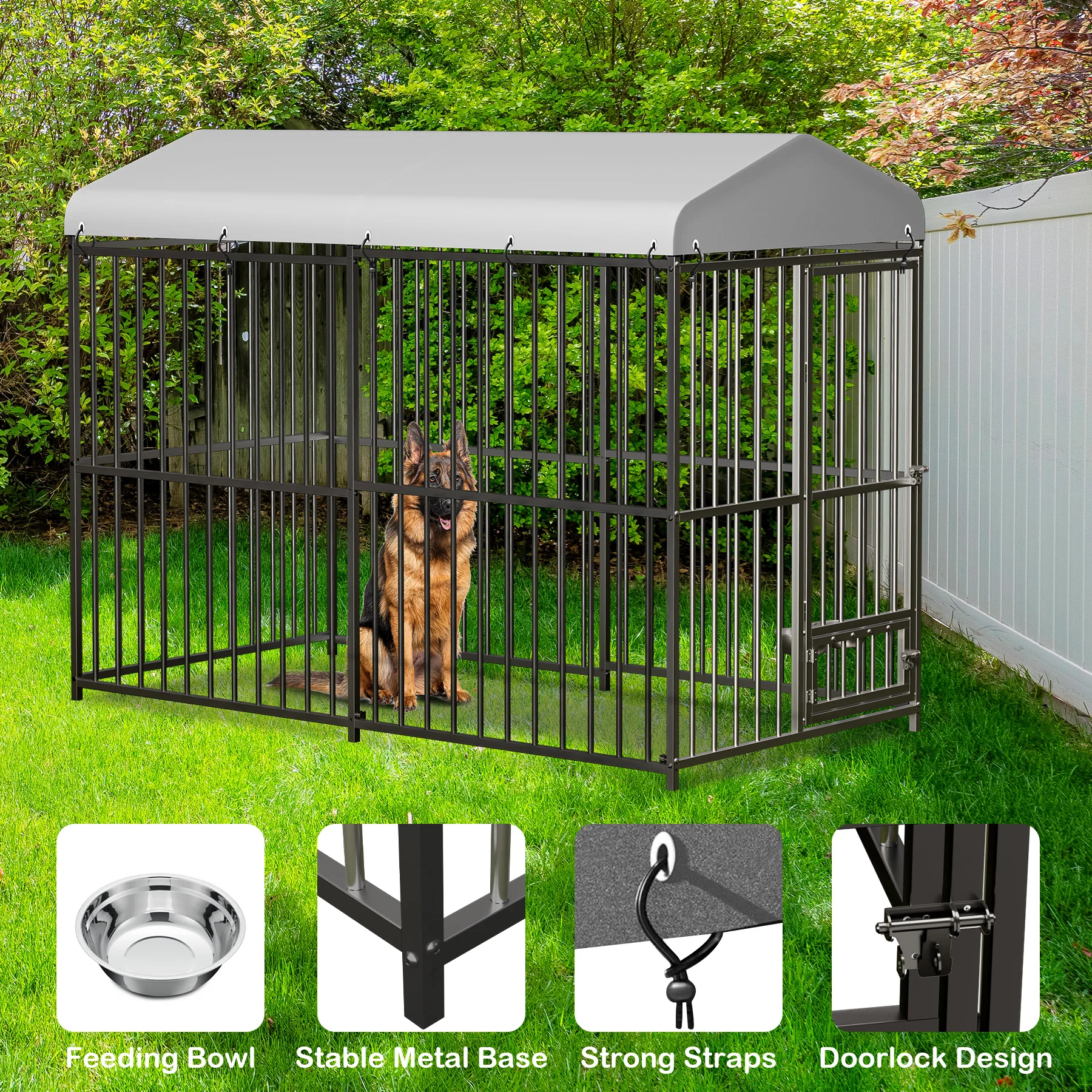 Large Outdoor Dog Kennel, Heavy Duty Dog Cage with Roof, Outdoor Dog Kennel, Dog Playpen Outdoor, with Safety Locks, Waterproof