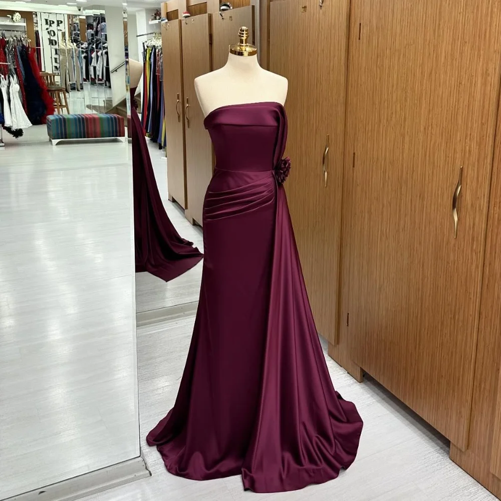 

Customized Intricate Pleat Flower A-line Strapless Long Dresses Evening Dresses Classic Exquisite Modern Style Pastrol Unisex Ch