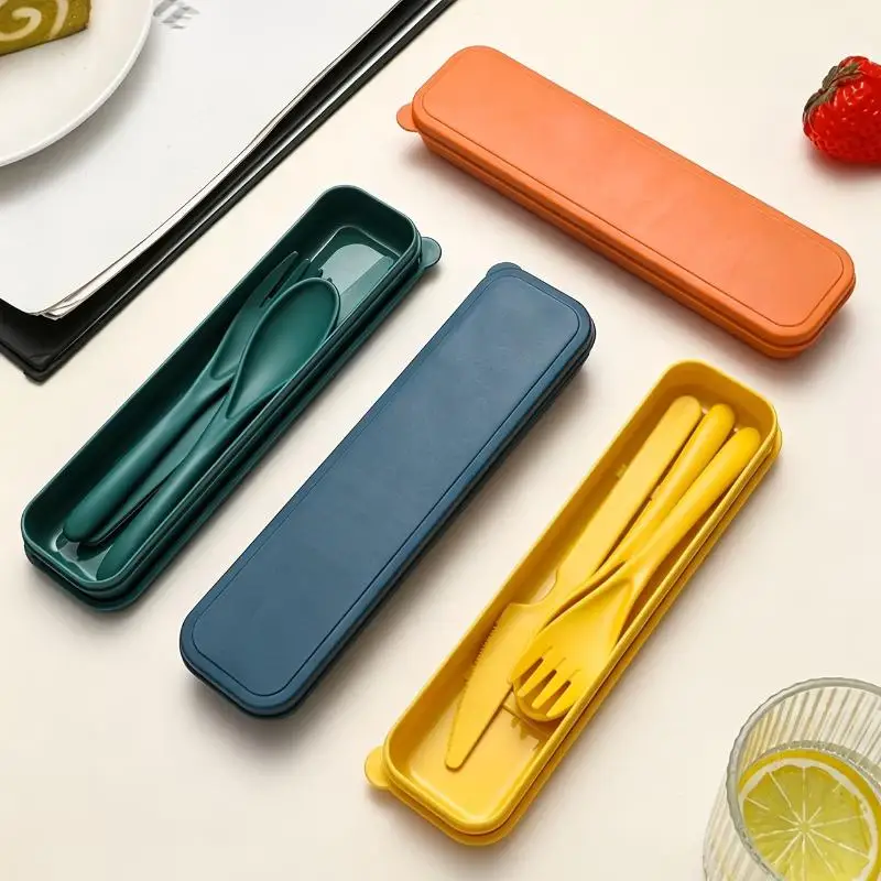 [Wheat Straw Reusable Cutlery Set With Knife Fork Spoon And Storage Case Perfect For Office Lunch Outdoor Camping Picnic Travel