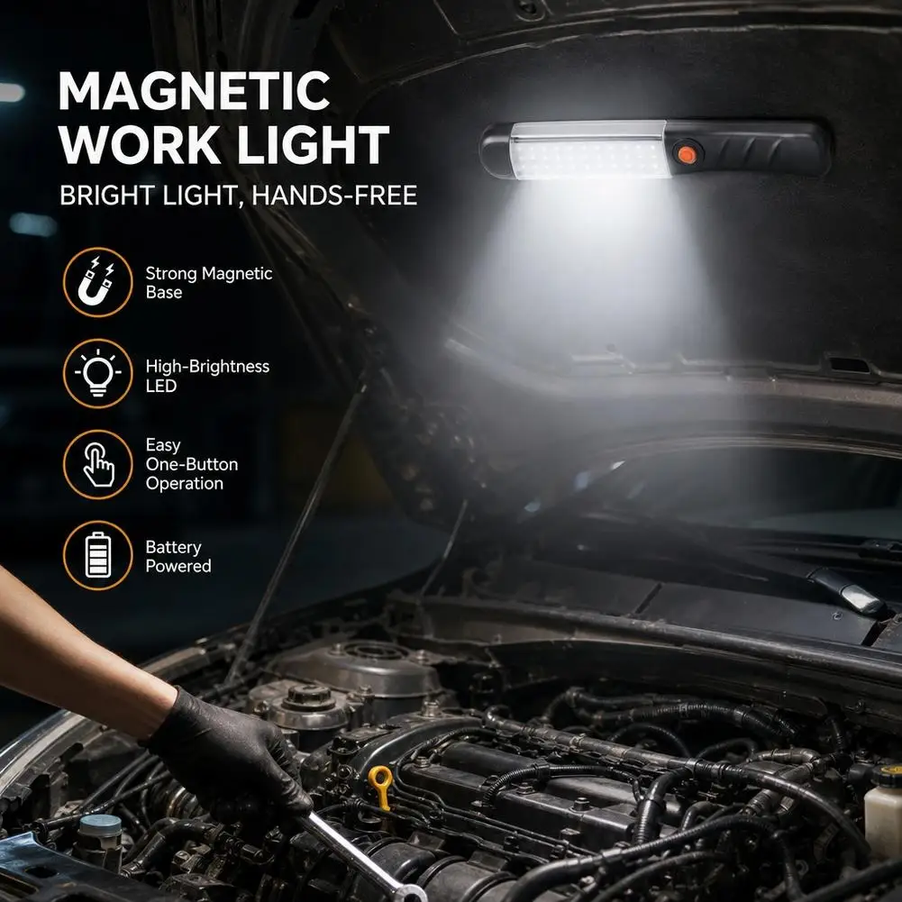 Rechargeable LED Work Light Wireless Car Repair Lamp Strong Magnetic Handheld Torch 10 Hours Long Runtime Auto Repair Light