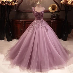 Customized Charming Sweetheart Spaghetti Strap Sequin Evening Dress 2024 A-Line Floor Length Tulle Zipper Party Prom Dress