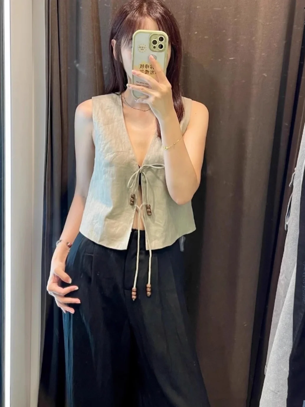 صيف 2025: توب نسائي جديد أنيق مزين بالخرز وعقدة الفراشة، مصنوع من مزيج الكتان، تصميم متعدد الاستخدامات بطول عادي 450 #2