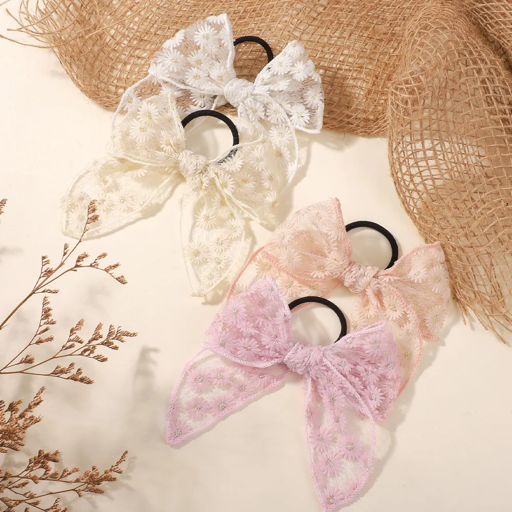 

4pcs/set Lovely Lace Elastic Hairbands Bowknot for Women Girls Rubber Band Hair Ropes Ponytail Holder Kid Hair Accessories
