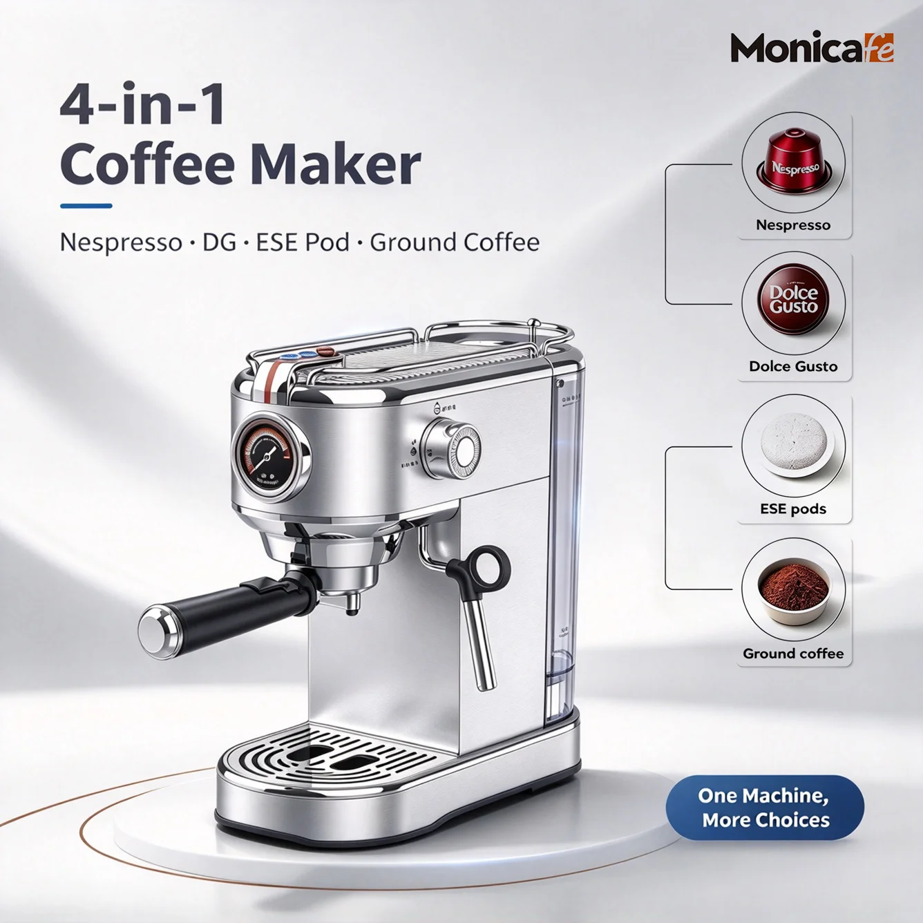 4 in1 Espresso Coffee Machine 19 Bar Semi Automatic Capsule Maker for Nespresso Dolce Gusto Ground Coffee ESE POD Home Hotel Use