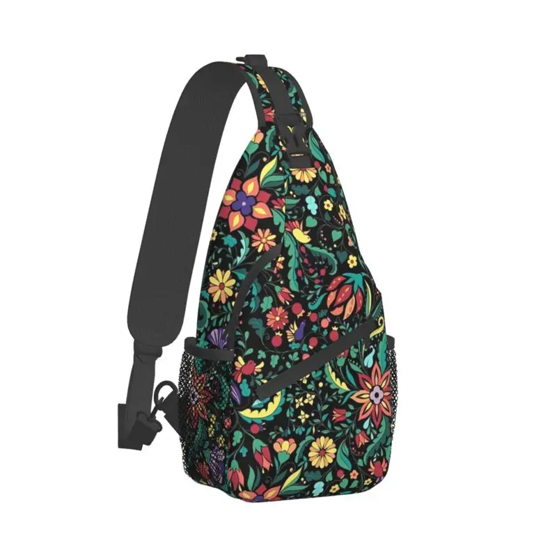 Mochila de hombro con patrón étnico adornado mexicano para hombre, morral cruzado de pecho con patrón Floral mexicano, mochila de viaje